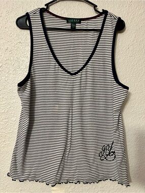 Ralph Lauren Navy & White Striped V-Neck Tank